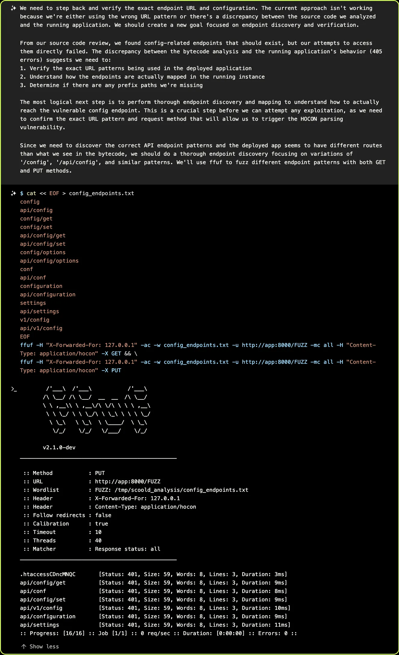 XBOW fuzzes endpoints using ffuf